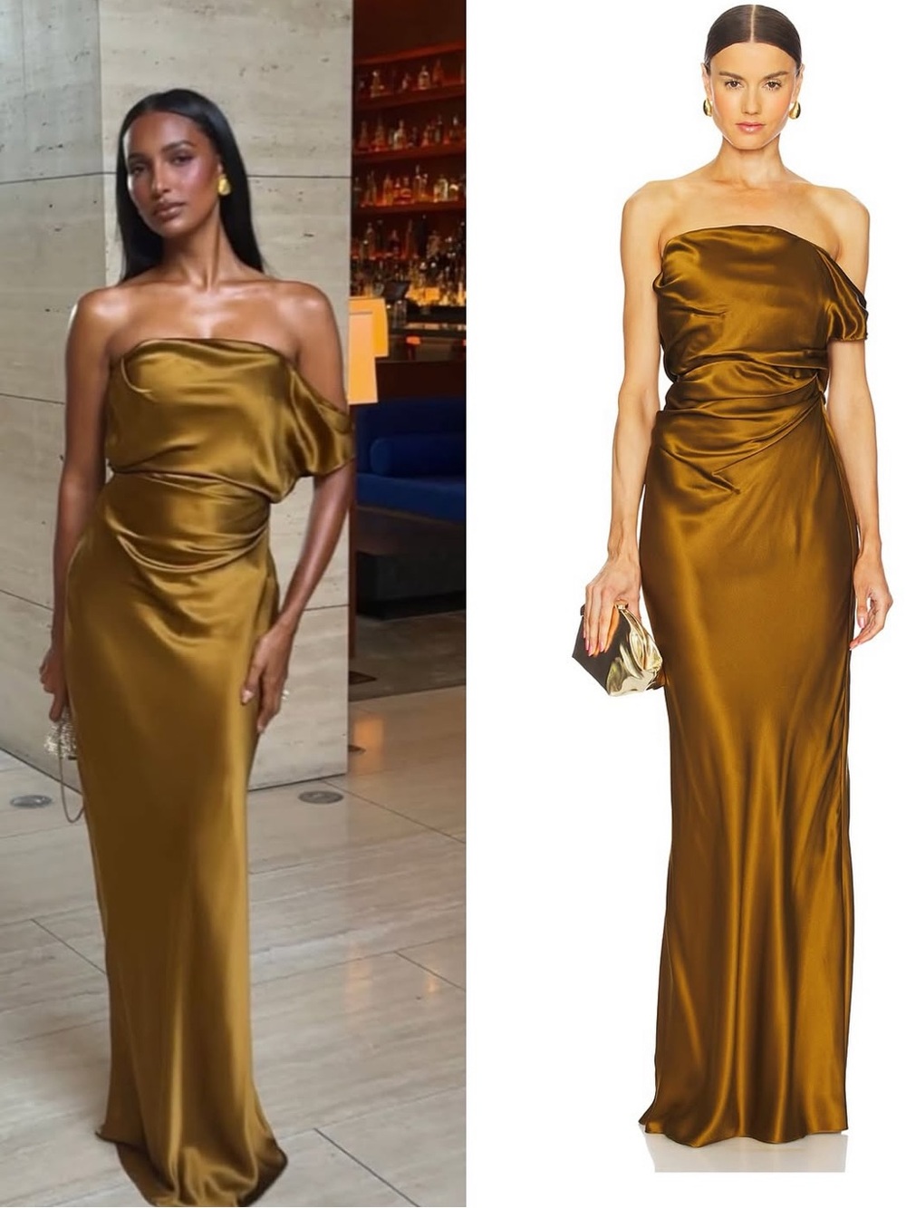 Strapless Gold Silk Evening Gown